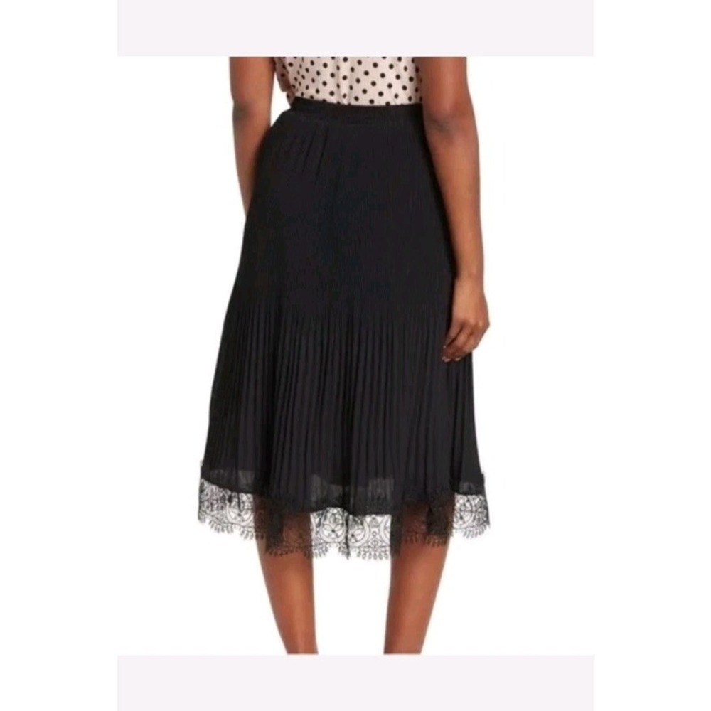 Adrianna Papell Black Pleated Midi Skirt Lace Hem Sz S Whimsigoth Fairycore